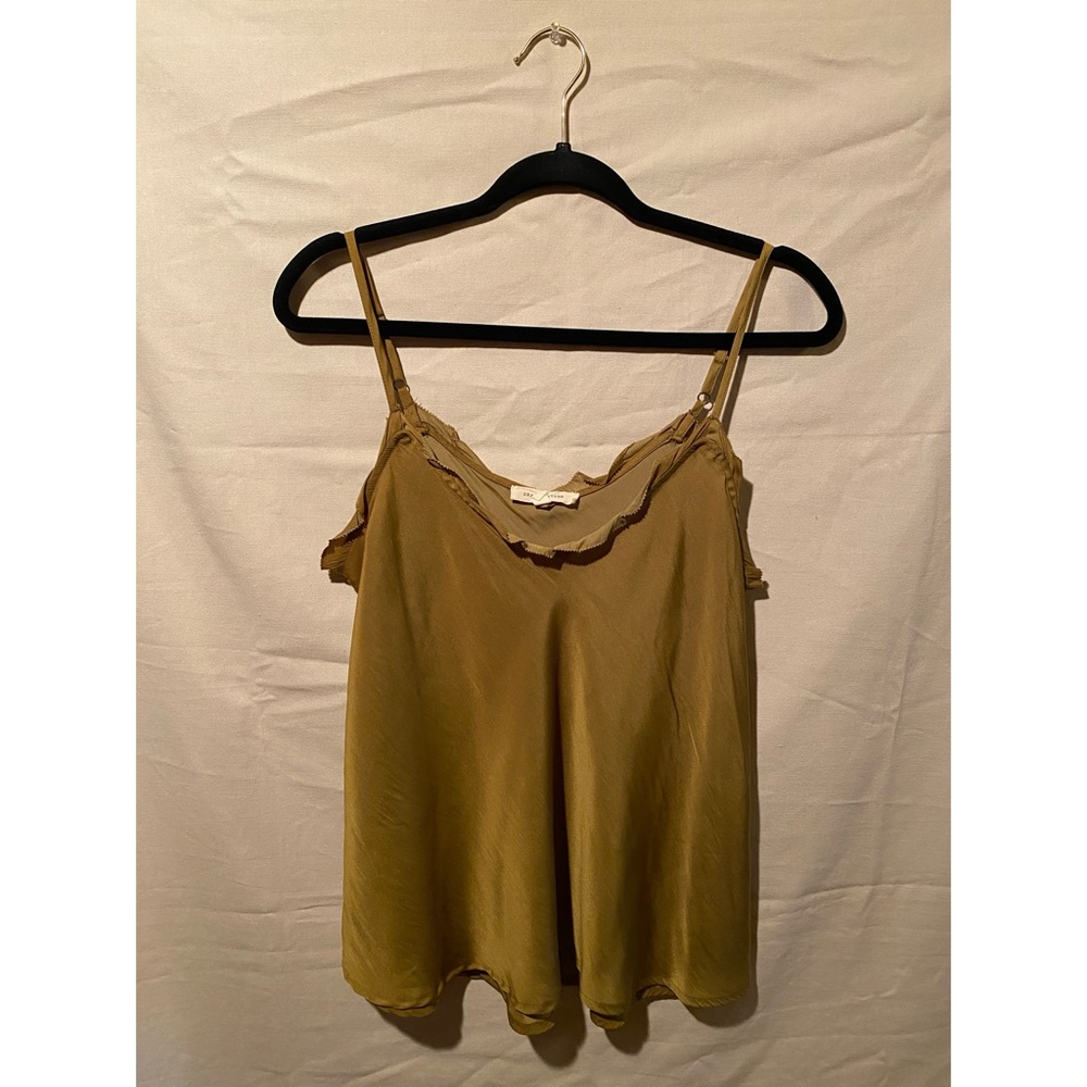 Elegant Olive Green Ruffle Trim Cami Top